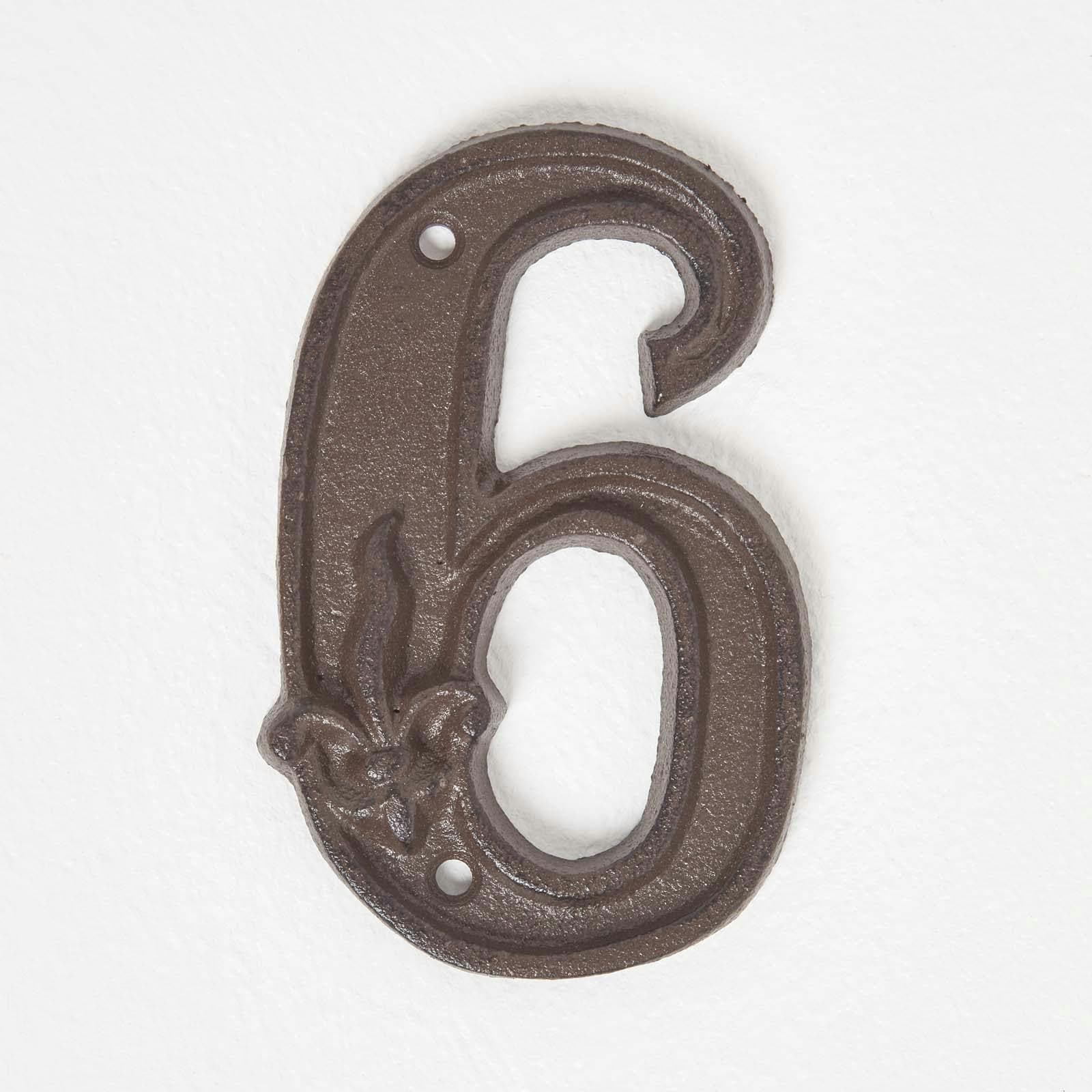 Homescapes Cast Iron House number, 6 in Brown