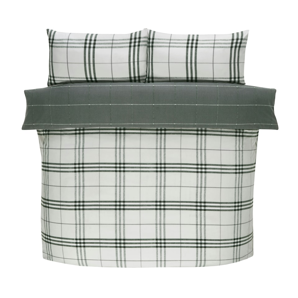 image 1 of Harris Check Polyester Duvet Cover Set with Pillowcase | Grey | Single | 1
