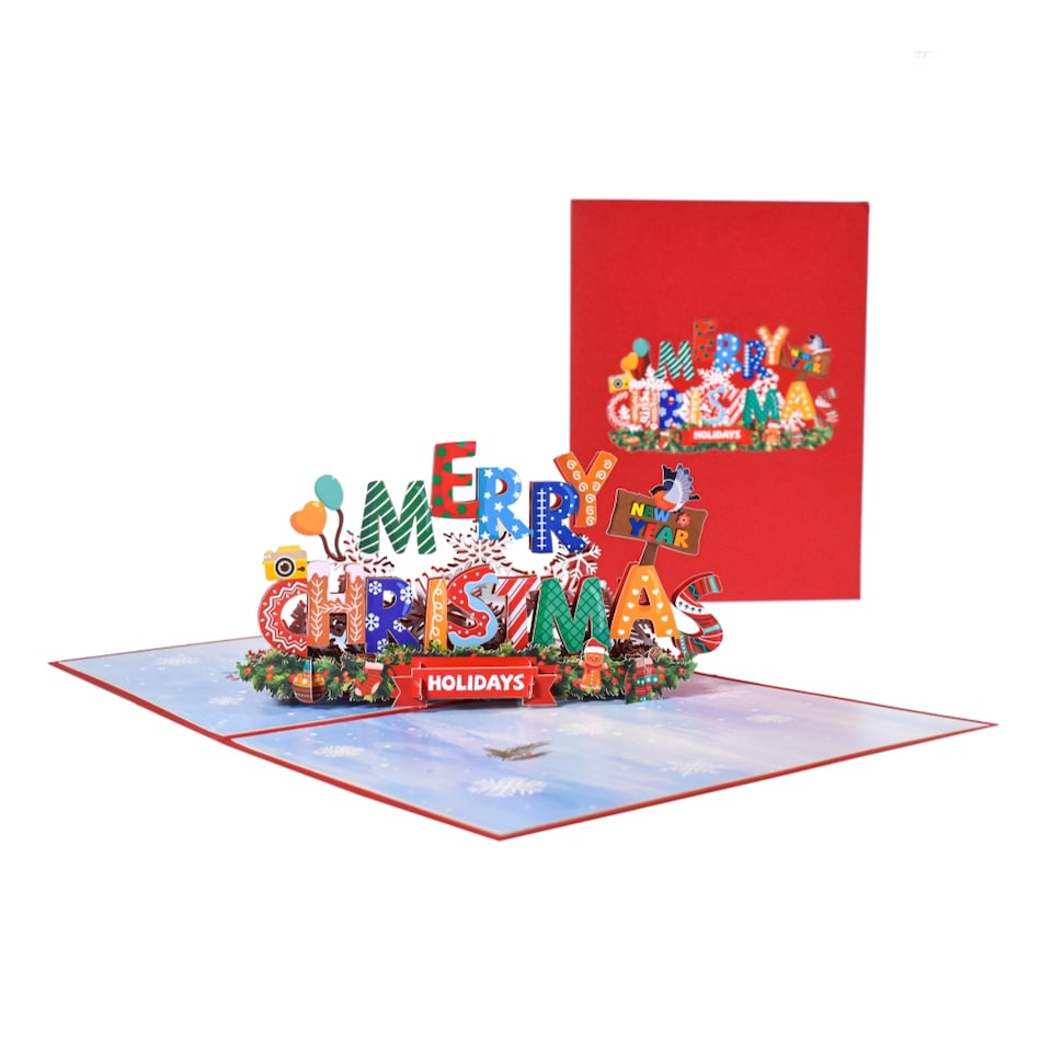 image 1 of Festive Cheer 3D Pop-Up “MERRY CHRISTMAS” Card