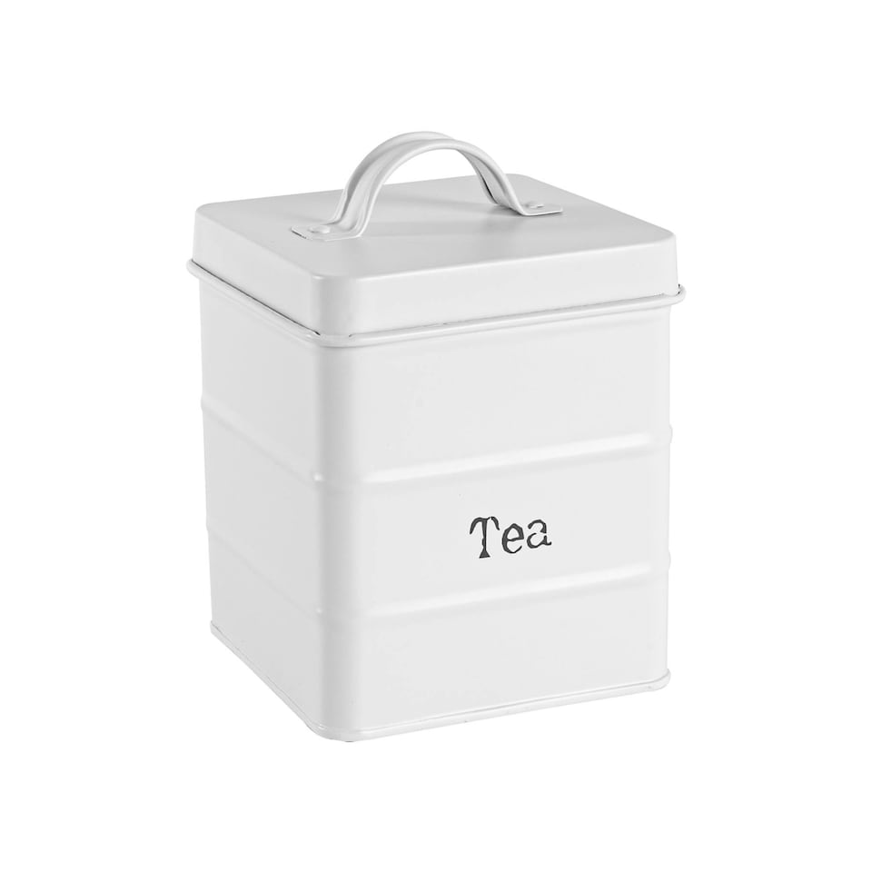 image 1 of Harbour Housewares White Vintage Metal Kitchen Tea Canister Kitchen Caddy Kitchen Storage Containers Canisters