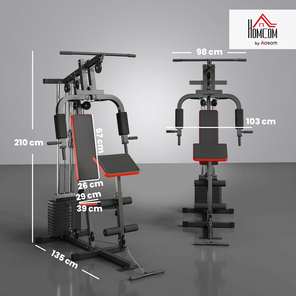 image 1 of HOMCOM Multi Home Gym Machine with 66kg Weights for Strength Training, Red