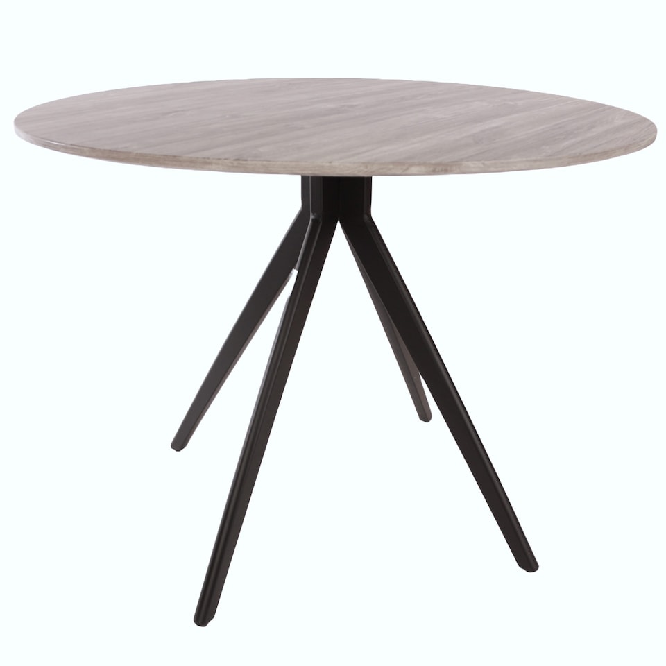 image 1 of Aspen Compact Round Dining Table - Durable Wood-Effect or Sintered Stone Top with Black Metal Pedestal Legs | Grey | Grey | Small | 1