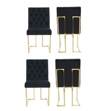 Set of 4 Siena Luxury Tufted Velvet Dining Chairs with Gold Frame & Legs - Modern Upholstered Accent Chair | Blue | Blue