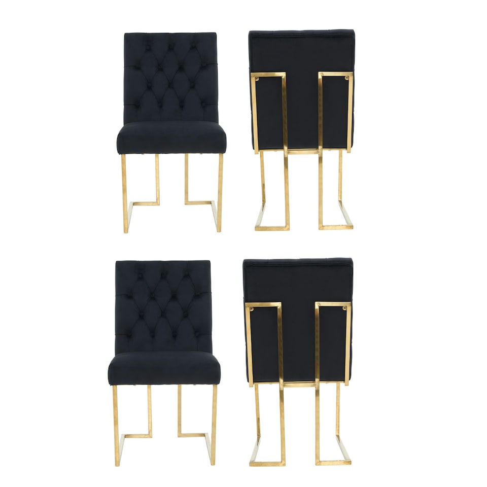 image 1 of Set of 4 Siena Luxury Tufted Velvet Dining Chairs with Gold Frame & Legs - Modern Upholstered Accent Chair | Blue | Blue