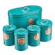 image 1 of Cooks Professional 5-Piece Kitchen Storage Set | Tea Coffee Sugar Bread & Biscuit Cannisters | Teal & Copper