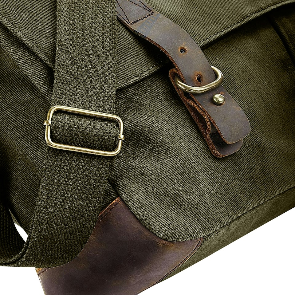 image 1 of Quadra Heritage Waxed Canvas Messenger Bag - Olive Green - One Size Green