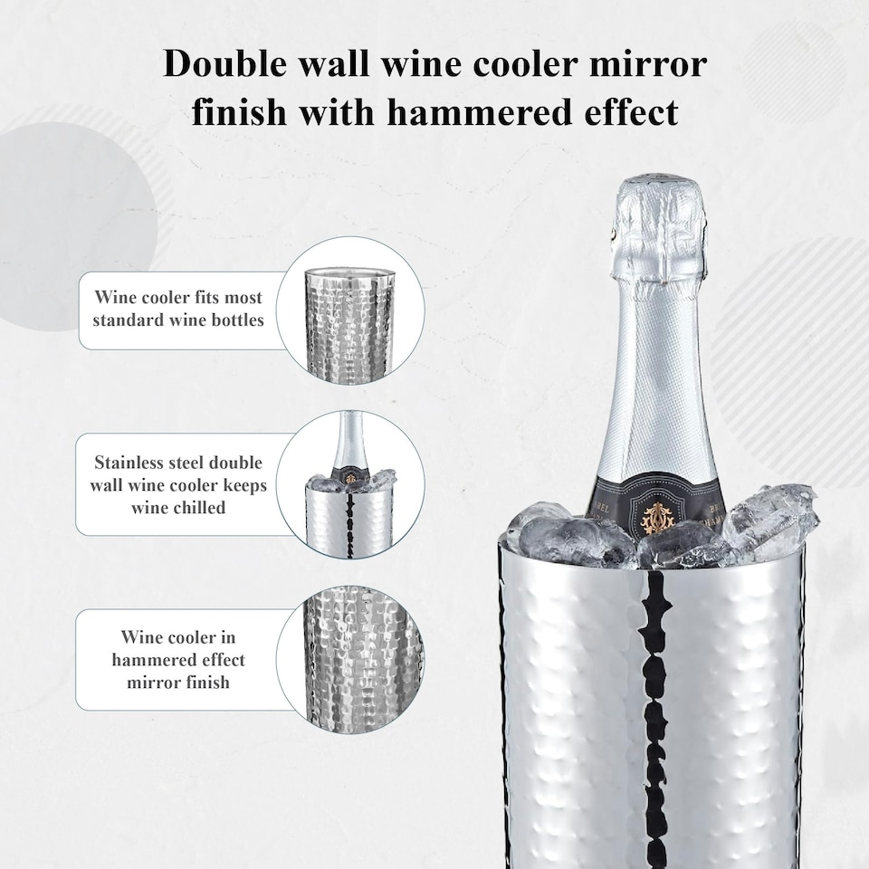 image 1 of Buckingham Double Wall Stainless Steel Professional Wine Cooler 1.5 Litre / 20 cm , hammered effect