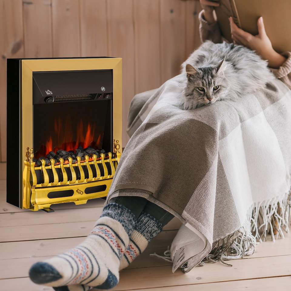 image 1 of HOMCOM Electric Fireplace 1 & 2KW LED Fire Flame for Living Room Golden | Gold