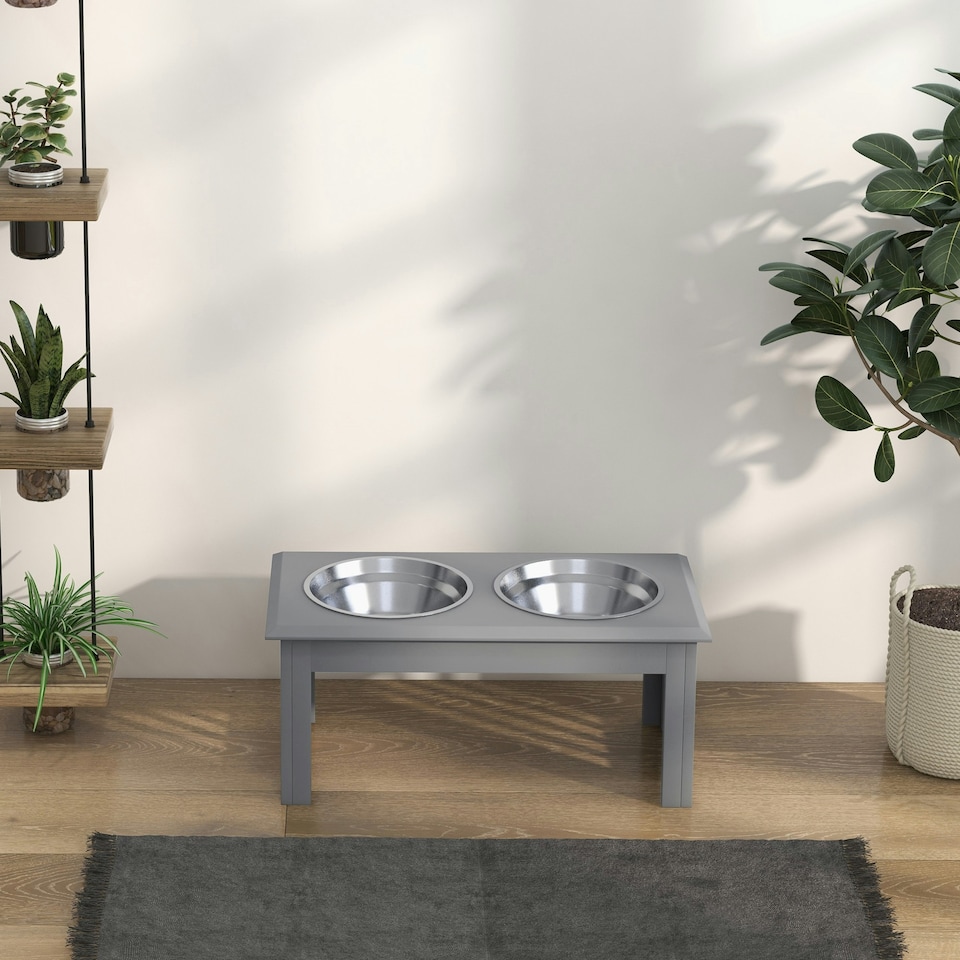 image 1 of PawHut Raised Dog Bowls Pet Feeder Raised Elevated Stainless Steel Food Grey
