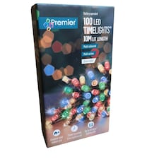 100 LED 10m Premier Christmas Indoor Outdoor Multi Function Battery Operated String Lights with Timer in Multicoloured