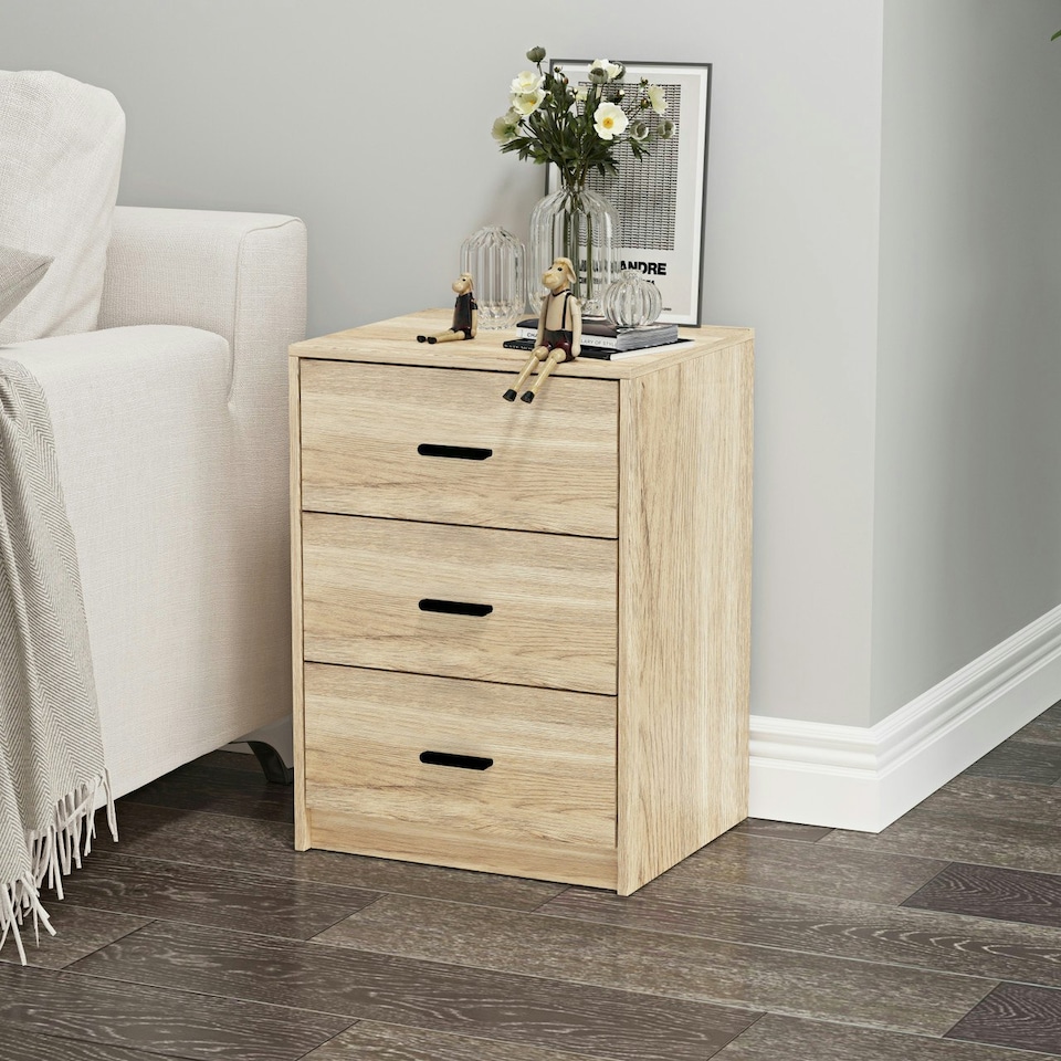 image 1 of Oak 3-Drawer Bedside Table Black | Accent Colour: Black