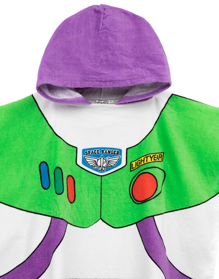 image 1 of Disney Pixar Toy Story Buzz Lightyear Towel Poncho For Kids | Boys Girls Space Ranger Character Bath Swimwear Beach Towel With Purple Hood One Size