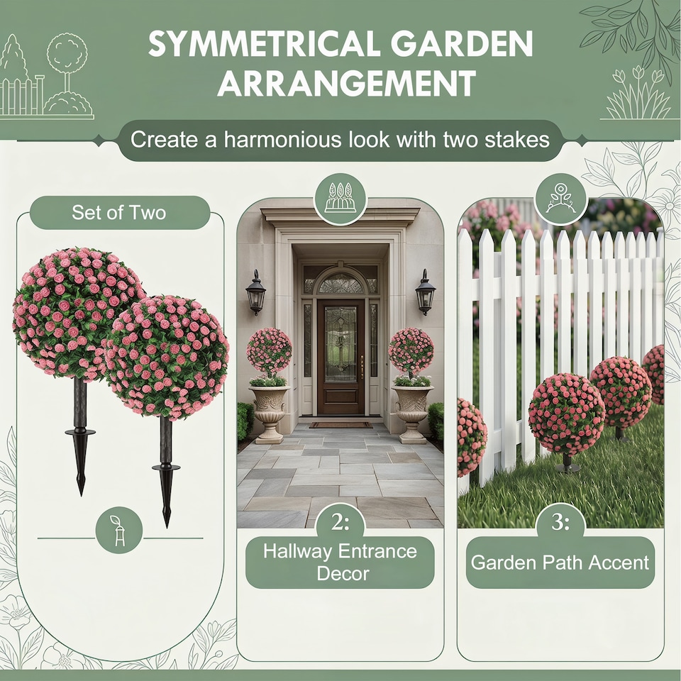 image 1 of HOMCOM Artificial Rose Topiary, UV Resistant, 2-Pack, 55 cm