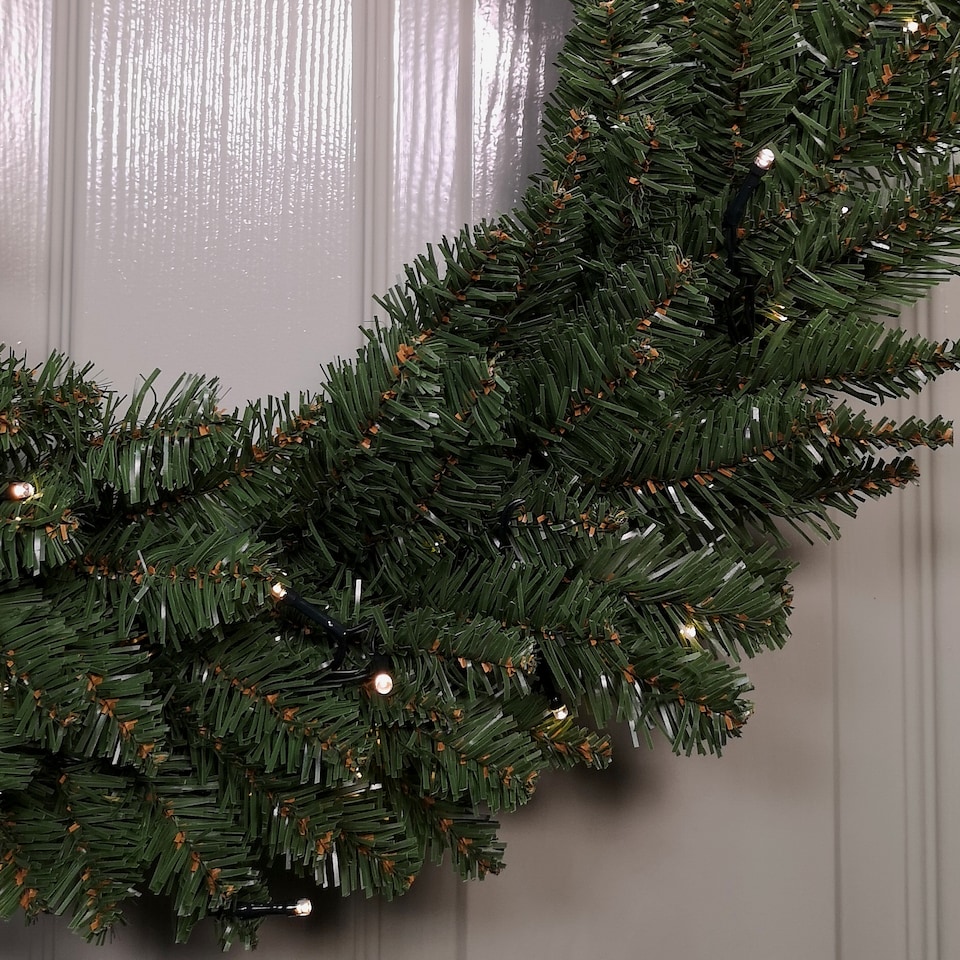 image 1 of 60cm Plain Green Christmas Wreath with 50 Warm White LEDs and 160 Bullet Tips