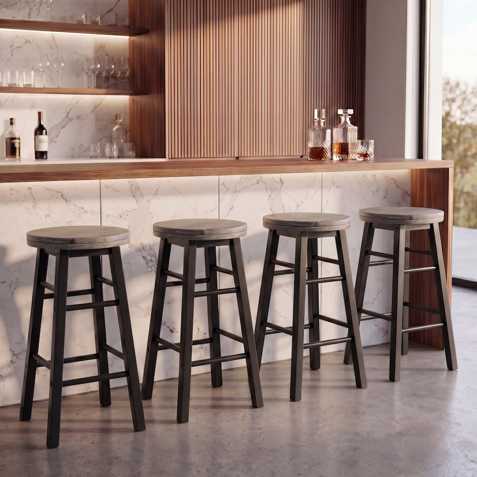 image 1 of Chef Vida Wooden Revolving Bar Stool, Black - Set of 2