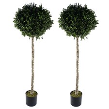 140cm Pair of Buxus Ball Artificial Tree UV Resistant Outdoor Topiary | Green | 4ft