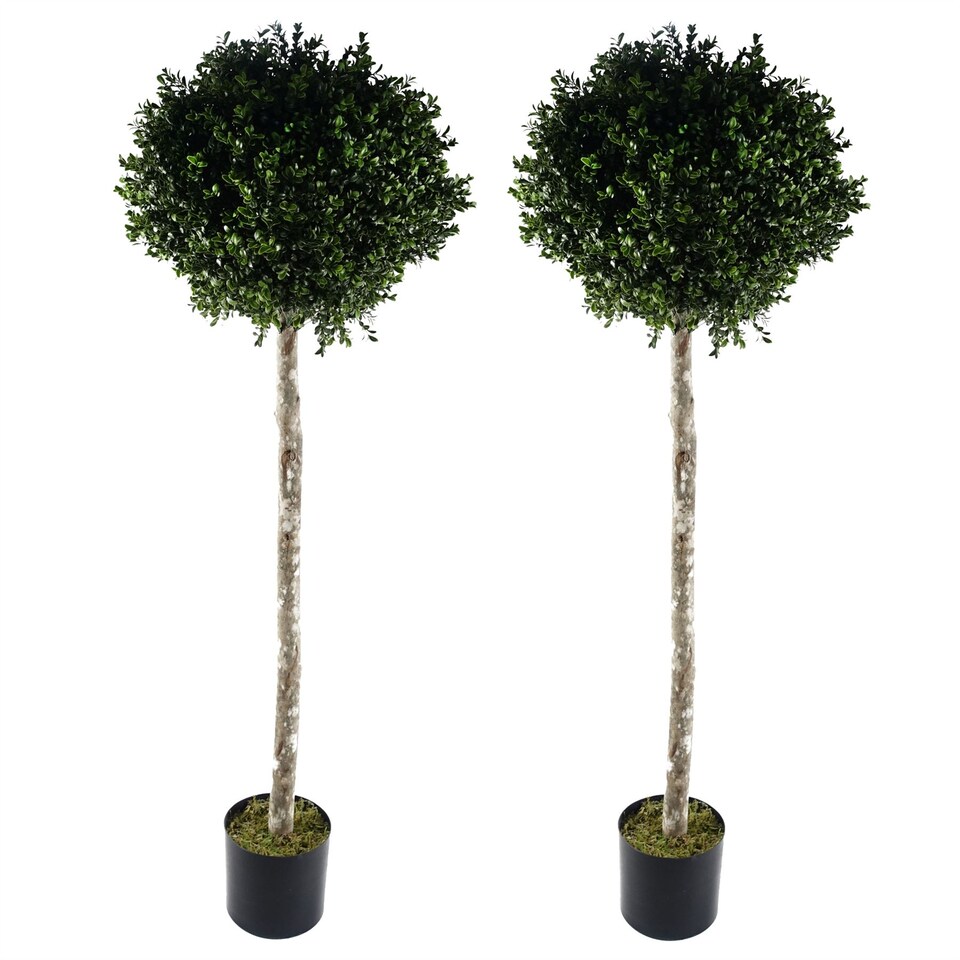 image 1 of 140cm Pair of Buxus Ball Artificial Tree UV Resistant Outdoor Topiary | Green | 4ft