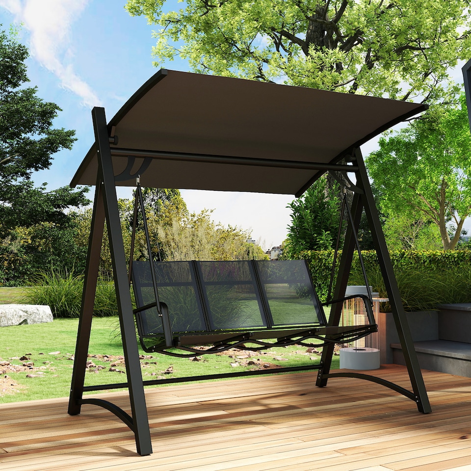 image 1 of Outsunny 3 Seater Swing Chair, Garden Swing Bench with Adjustable Canopy | Grey | Grey | One Size