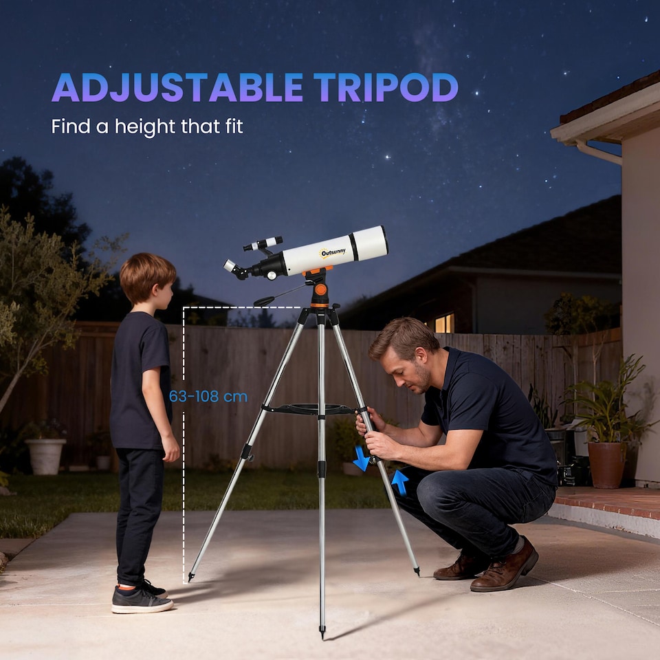image 1 of Outsunny Refractor Astronomy Telescope with 80 mm Aperture, Carry Bag, White