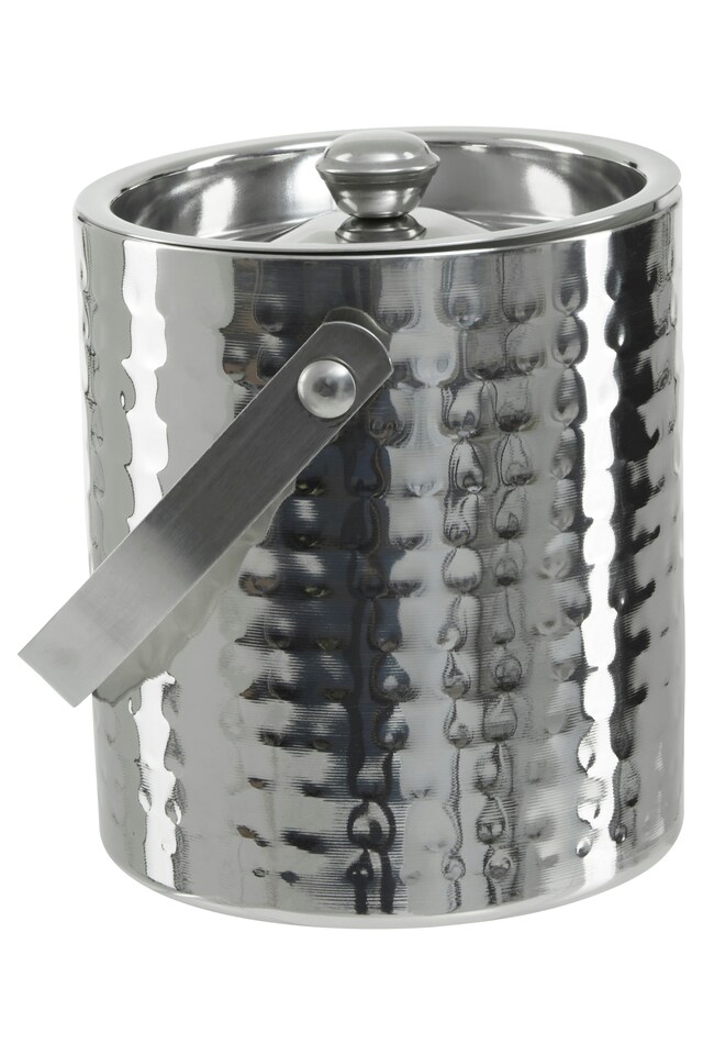 image 1 of Hammered Effect Stainless Steel Ice Bucket with Handle