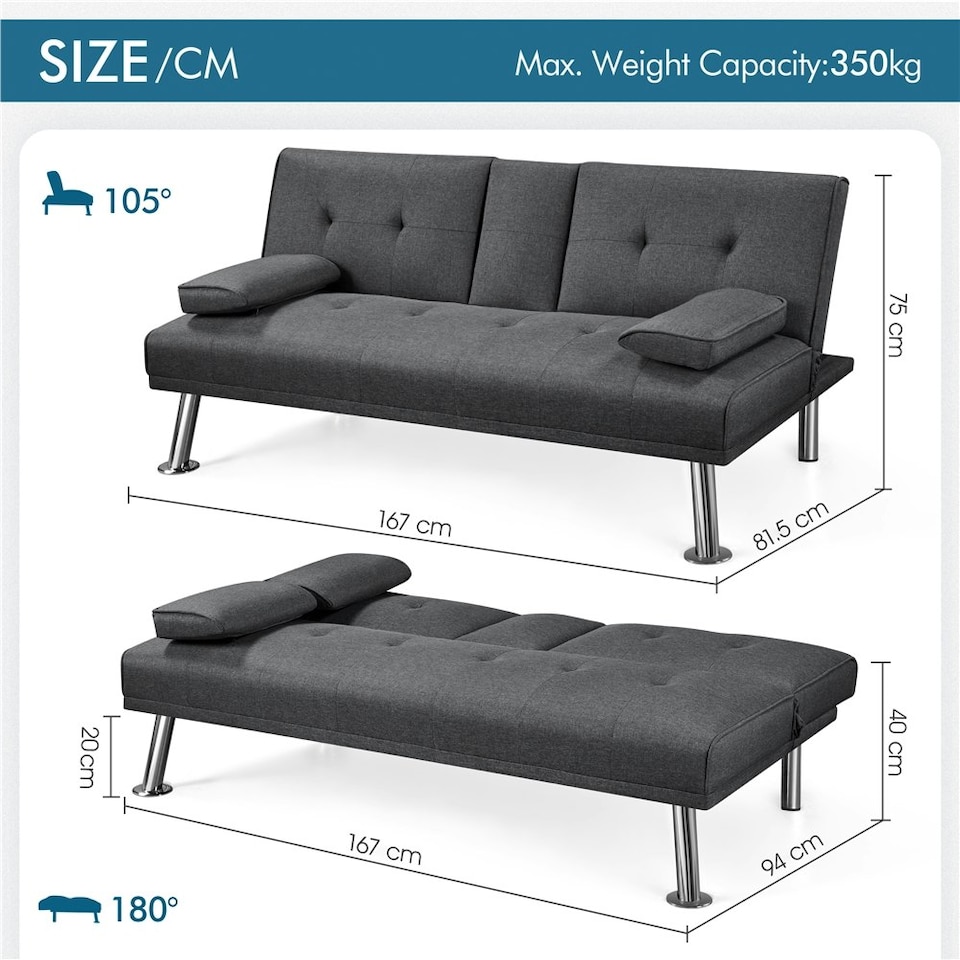 image 1 of Yaheetech Fabric Upholstered Convertible Futon Sofa Bed for Small Spaces