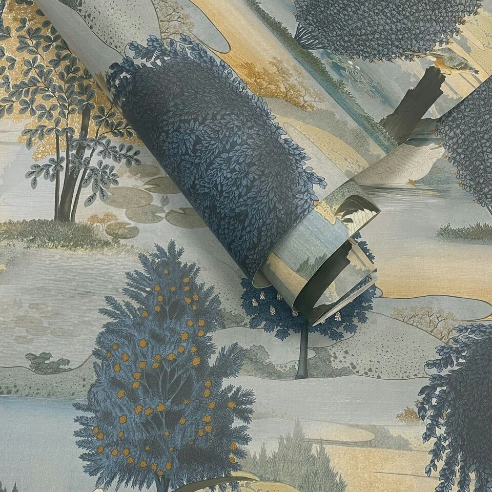 image 1 of Holden Décor Swan Lake Wallpaper - Navy/Ochre - 10m x 53cm Blue