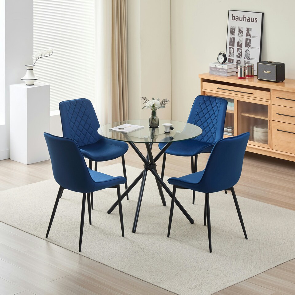 image 1 of New York Dining Table with 4 Amelia Velvet Chairs | Green | 5