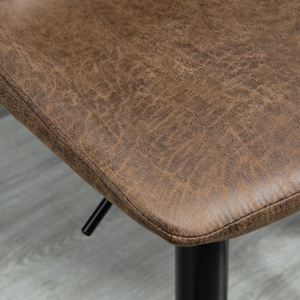 image 1 of HOMCOM Set Of 2 Microfibre Retro Tub Bar Stools Metal Frame Footrest Seat Brown