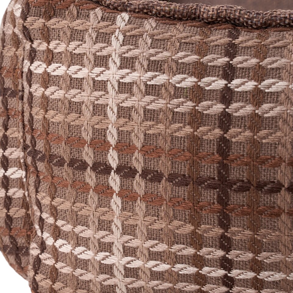 image 1 of Living and Home Linen Woven Pet Bed with Anti-Slip Bottom for Cats & Dogs | Brown | Brown Plaid | M