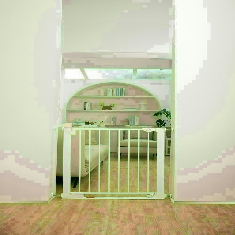 image 1 of Bettacare SafeStep Dog Gate, White, 68cm - 75cm, Extra Low Walkthrough, Pressure Fit Safety Gate, Pet Gate for Stairs and Doors