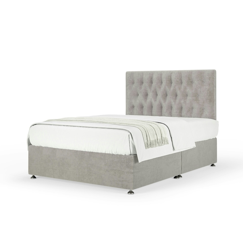 image 1 of Memory Maestro Memory Foam Seal Grey Naples Velvet Divan Set And Lona Headboard Super King