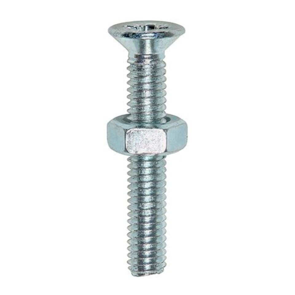 image 1 of Timco - Machine Screws - PZ - Countersunk & Hex Nuts - Zinc (Size M5 x 40 - 15 Pieces)