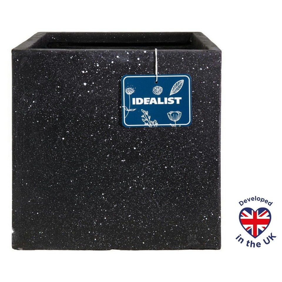 image 1 of Square Box Black Terazzo Light Concrete Garden Planter H50 L50 W50 cm, 128 ltrs Cap.