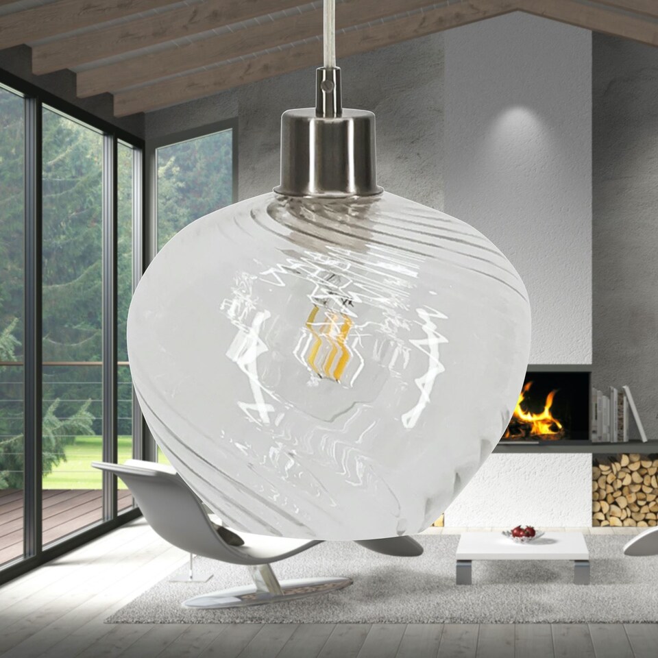 image 1 of Bradson - Clear Swirl Glass with Satin Nickel Pendant Fitting | Chrome | Clear | 1