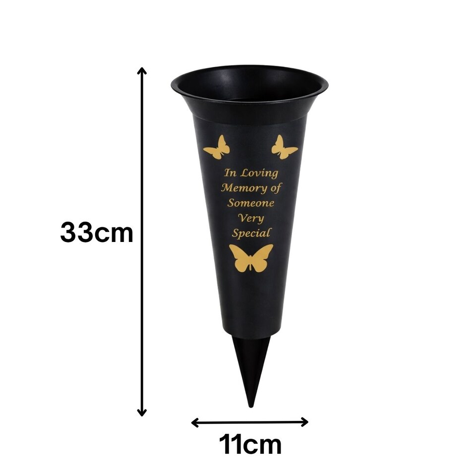 image 1 of Dad Plastic Spike Memorial Graveside Flower Vase With Butterfly Decoration