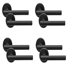 Golden Grace 4 Pairs Straight T-Bar Door Handles on Round Rose in Matt Black Finish | Black | 4 Pairs