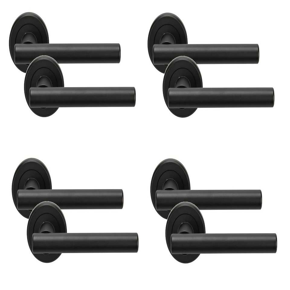 image 1 of Golden Grace 4 Pairs Straight T-Bar Door Handles on Round Rose in Matt Black Finish | Black | 4 Pairs