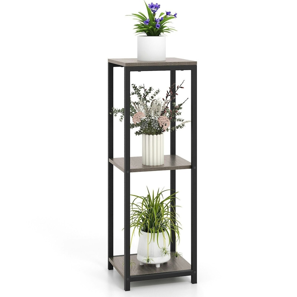 image 1 of COSTWAY 3 Tier Metal Plant Stand Corner Plant Holder Grey