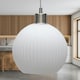 image 3 of First Choice Lighting Betchley White Ribbed Glass Globe with Satin Nickel Pendant Fitting Silver | White