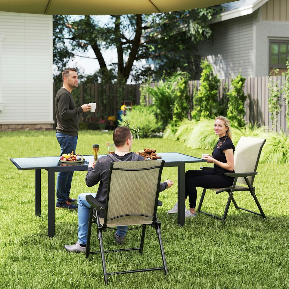 image 1 of Outsunny Folding Garden Dining Chairs Set of 4 with Mesh Seat Brown | 2 pcs