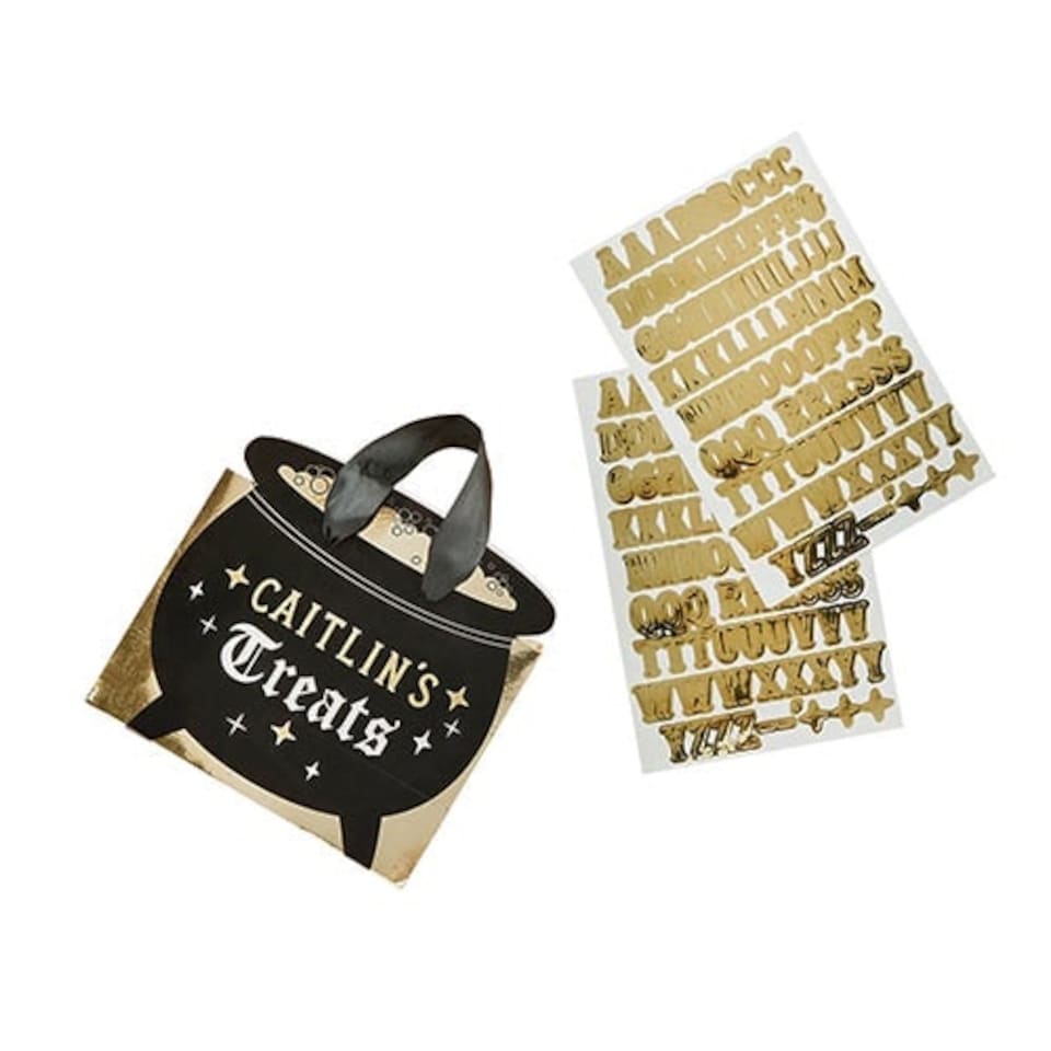image 1 of Witch's Cauldron Black & Gold Foil Customisable Halloween Party Bags - Pack of 4