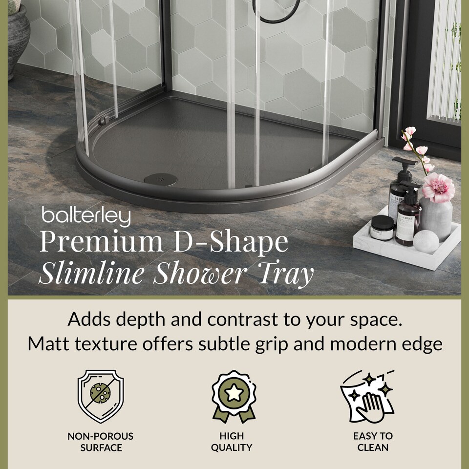 image 1 of Balterley Premium D Shape Shower Tray | Grey | Grey Slate