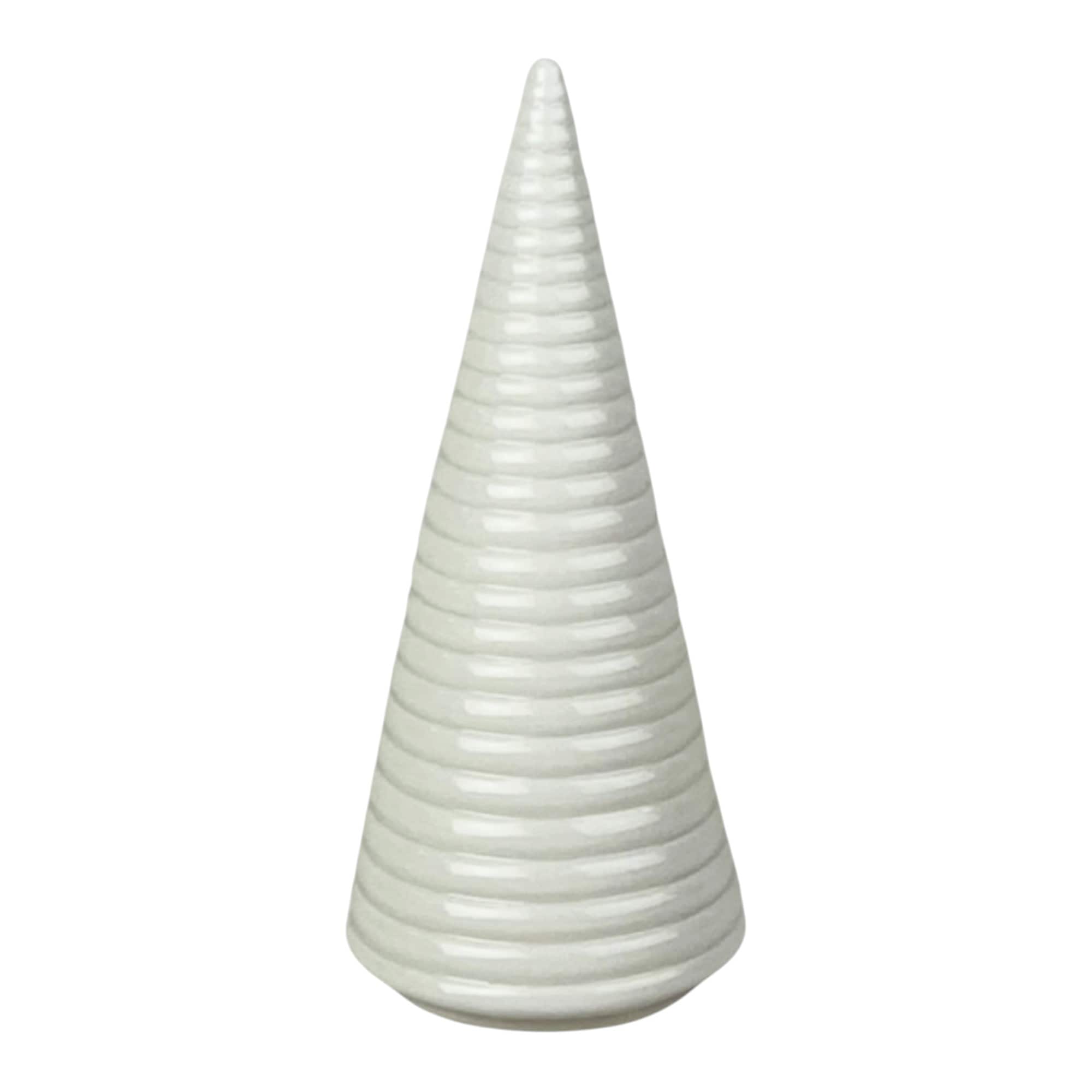 Four Candle White Glazed Ribbed Ceramic Christmas Tree Ornament
