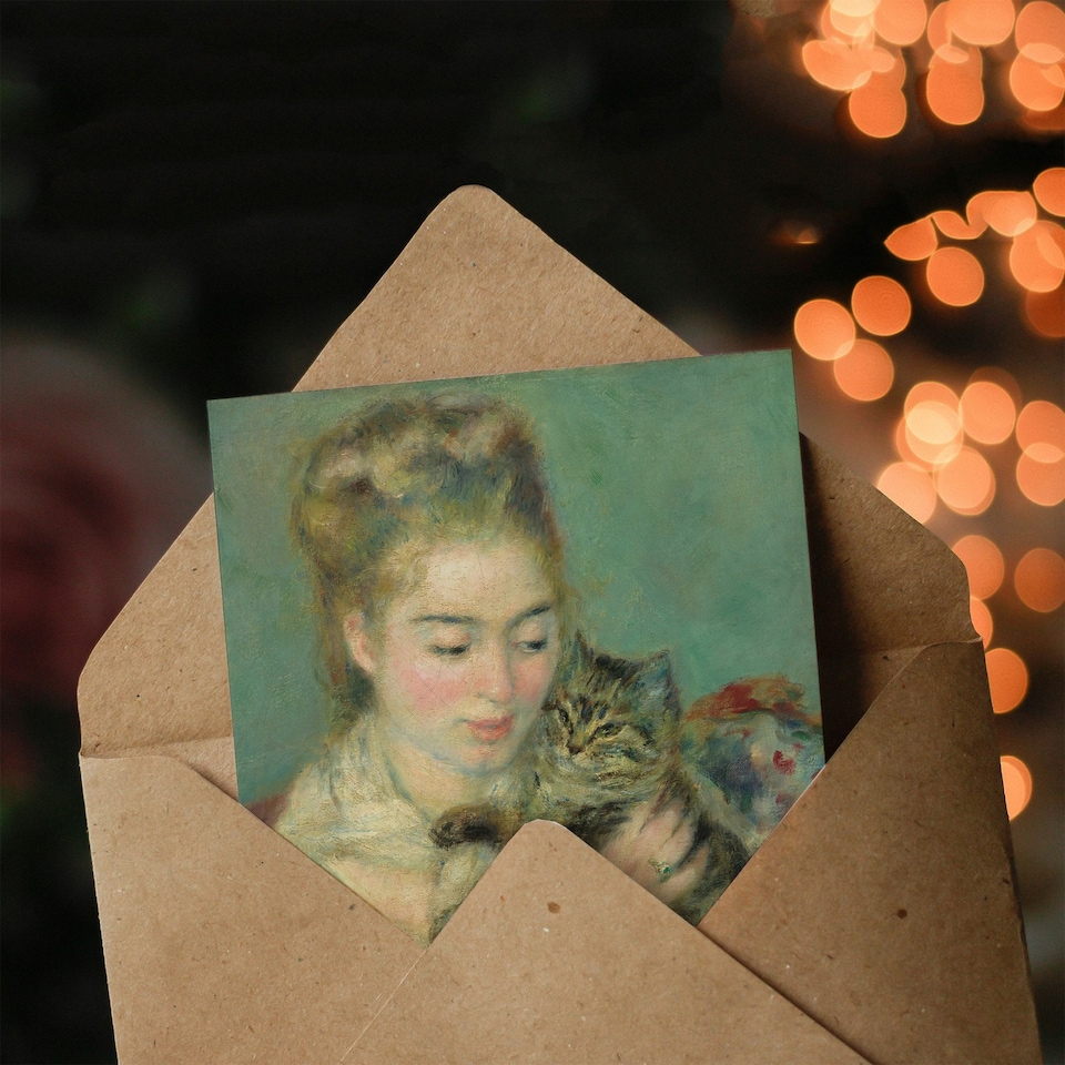 image 1 of Pierre Auguste Renoir Art Card Woman with a Cat
