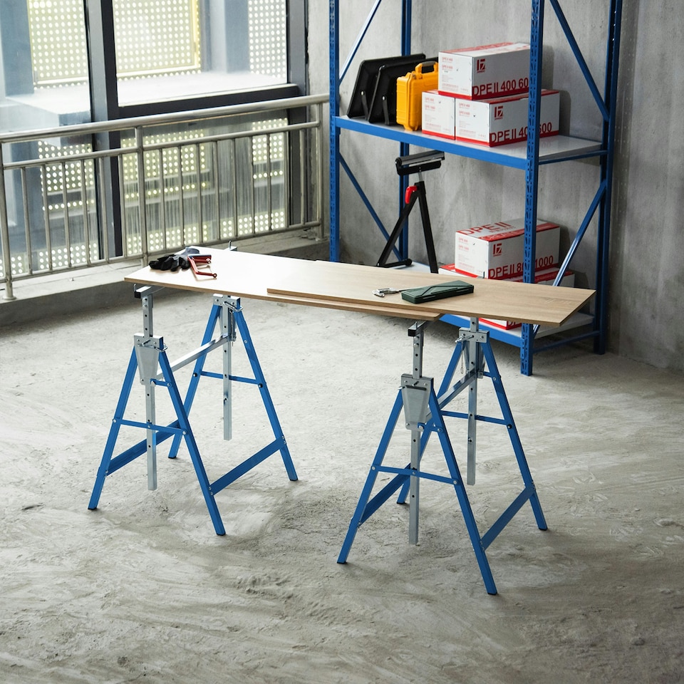 image 1 of HOMCOM 2-piece steel sawhorse set Telescopic building