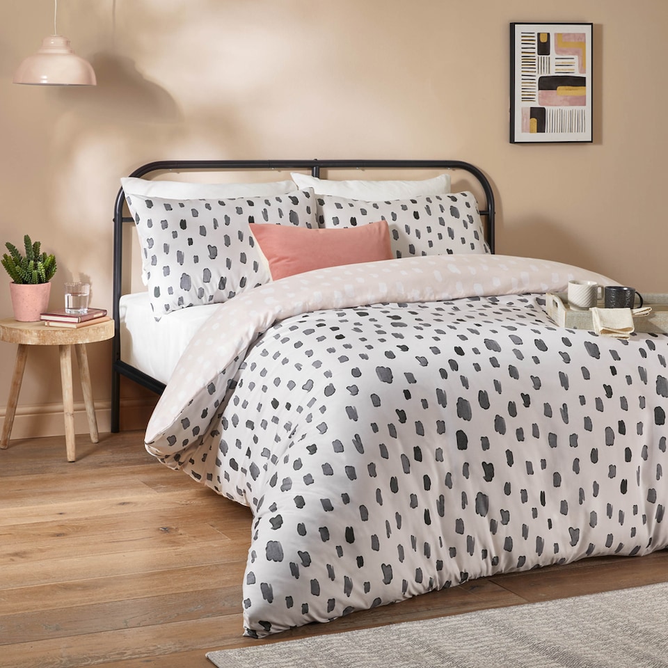 image 1 of Duvet Day Robi Printed Soft Touch Duvet Cover Set | White | Linen/Charcoal | King | 1