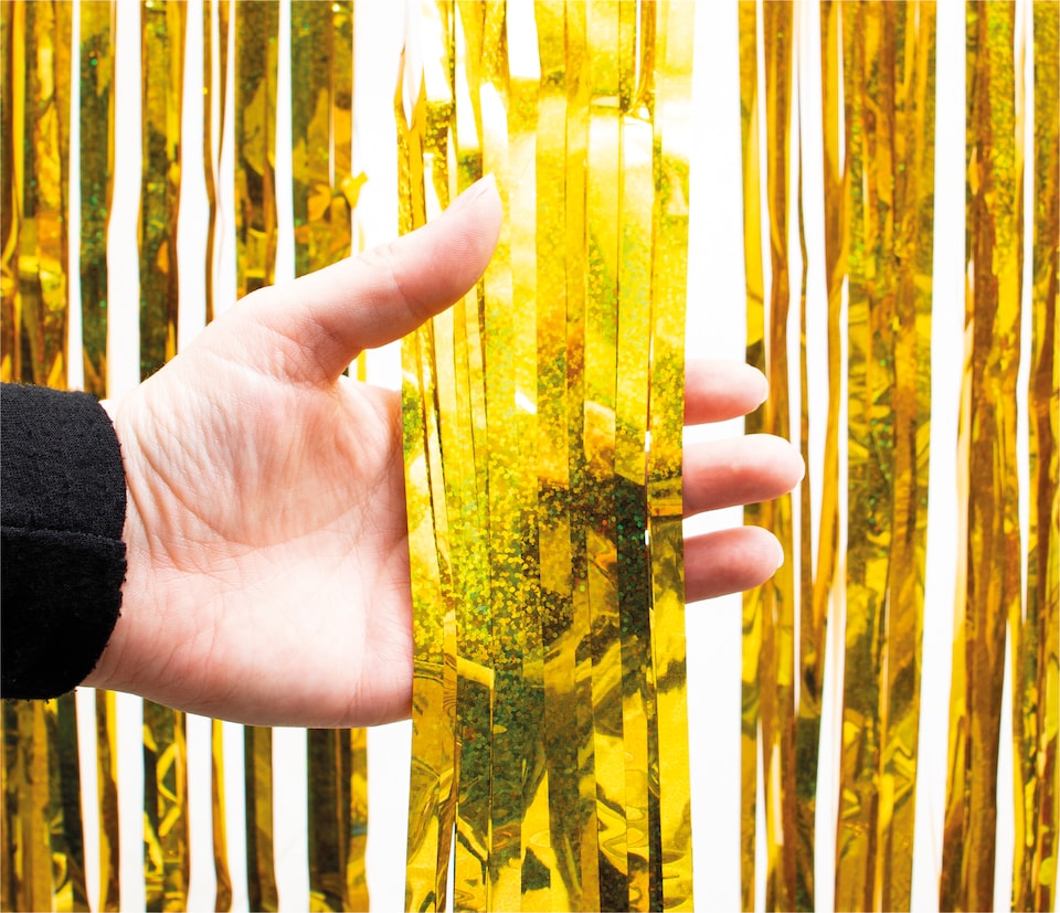 image 1 of Shimmer Tinsel Curtain, 3M x 1M Gold
