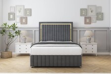 Sloomy Boston Gold Armour Coniston Divan Bed With Mattress 2 Drawers Left Side With 54" Floor Standing Headboard & 12" Matching Footboard 4'6 Double | Grey | Armour | Double | 1