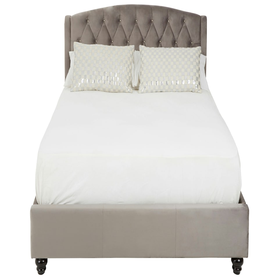 image 1 of Interiors By Premier Elegant Steel Shade Double Bed, Practical Velvet Bed For Bedroom, Compact Sleek Design Diamond Tufted Bed
