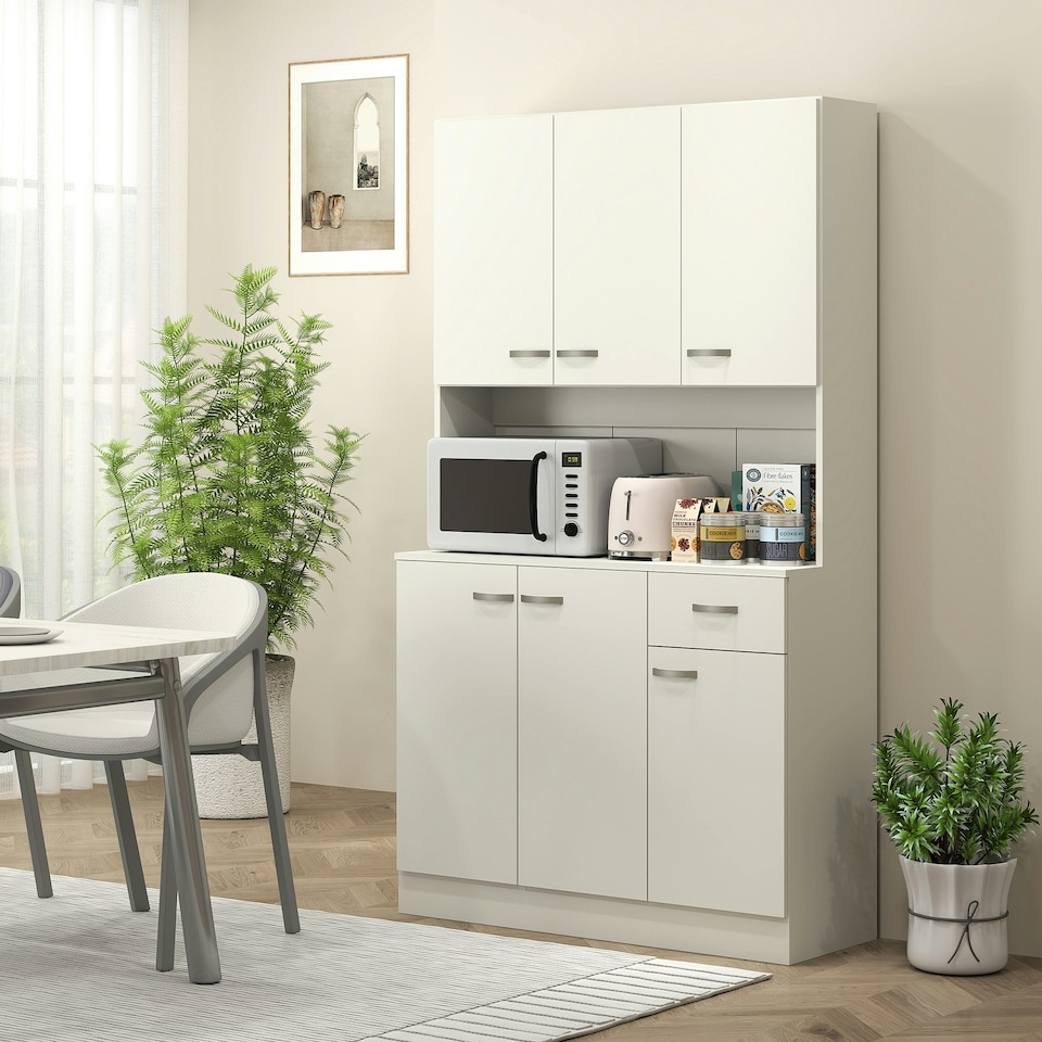 image 1 of HOMCOM Freestanding Kitchen Cupboard, Storage Cabinet with Doors Cream White